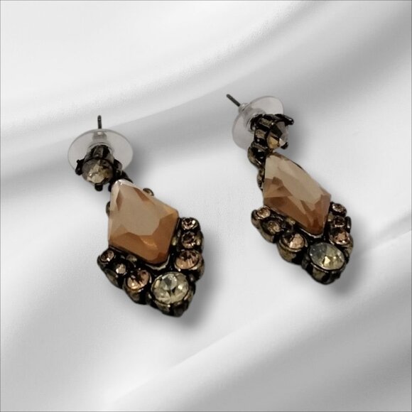 Vintage Faux Blush Diamond Stones Drop Champagne Earrings - Picture 5 of 5